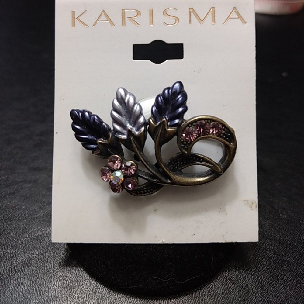 Karisma bronze tone brooch blue pink